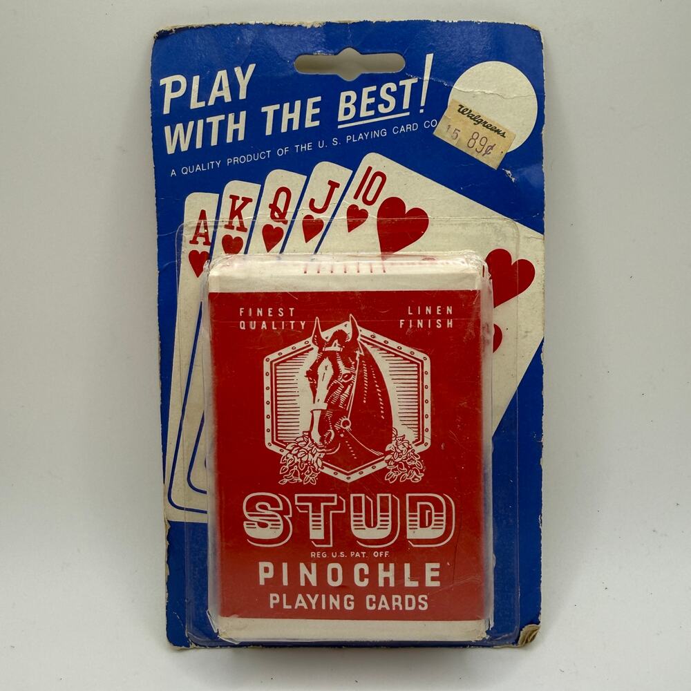 Vintage Walgreens Red STUD Pinochle Playing Cards - Linen Finish - SEALED / NIP